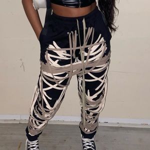 Black Shoe String Joggers